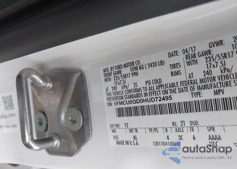 2017 Ford Escape Se from USA, damaged, VIN 1FMCU0GD0HUD72495